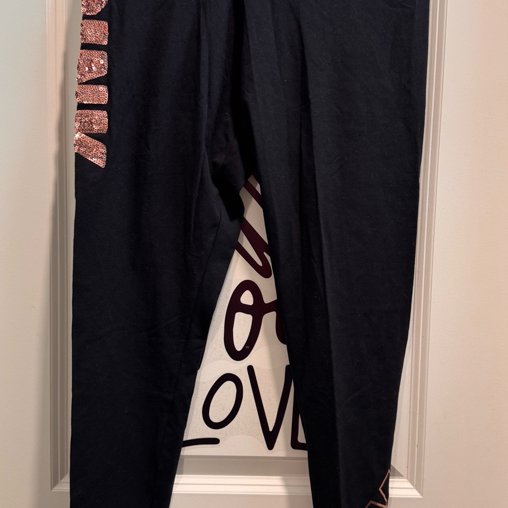 PINK Victoria's Secret Black Leggings with Pink Glitter Accents